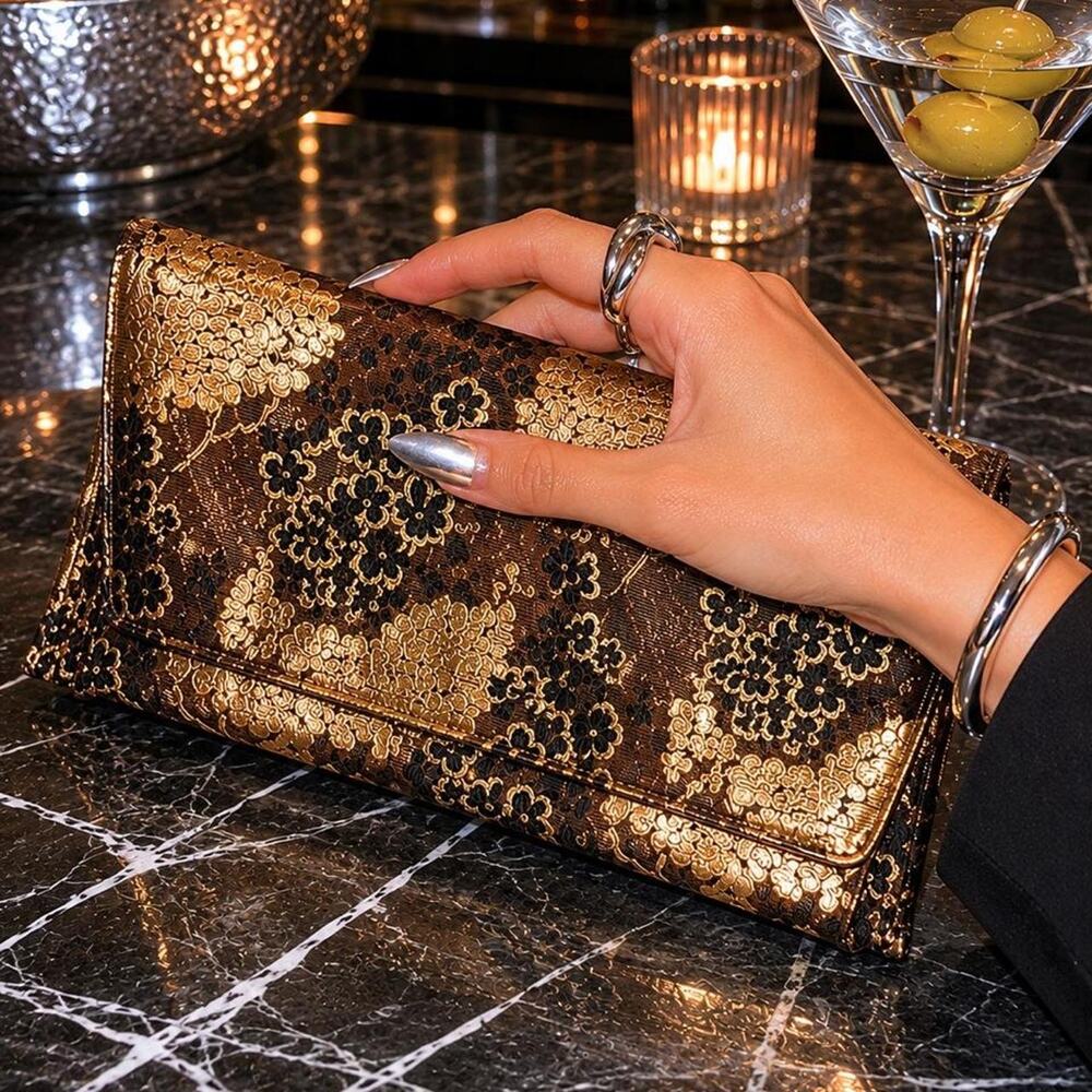 Vintage Lenox Bags Gold Black Brocade Evening Clutch